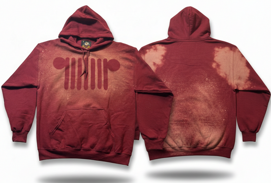 H3 - Firebrick Bleach‑Washed Hoodie – “Trail Dust” Back Pattern