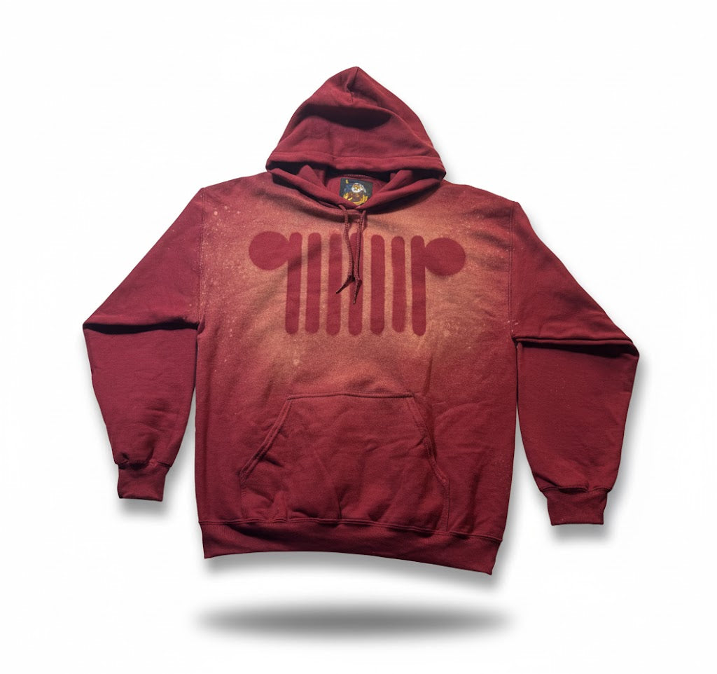 Maroon Bleach‑Washed Hoodie – “Trail Dust” Back Pattern